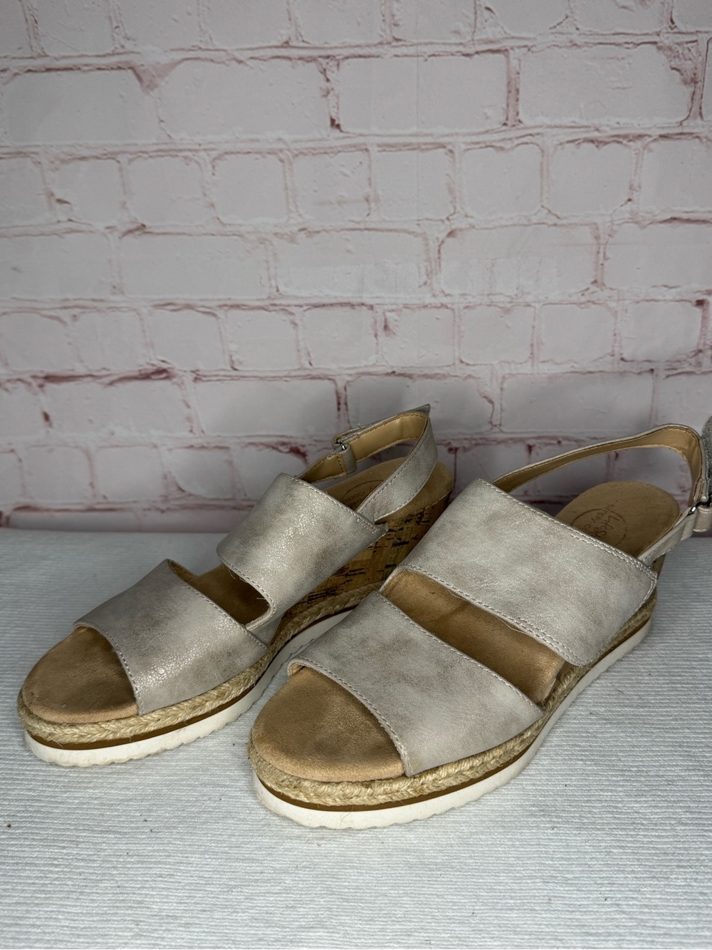 Life Stride Metallic Taupe Wedge Sandals